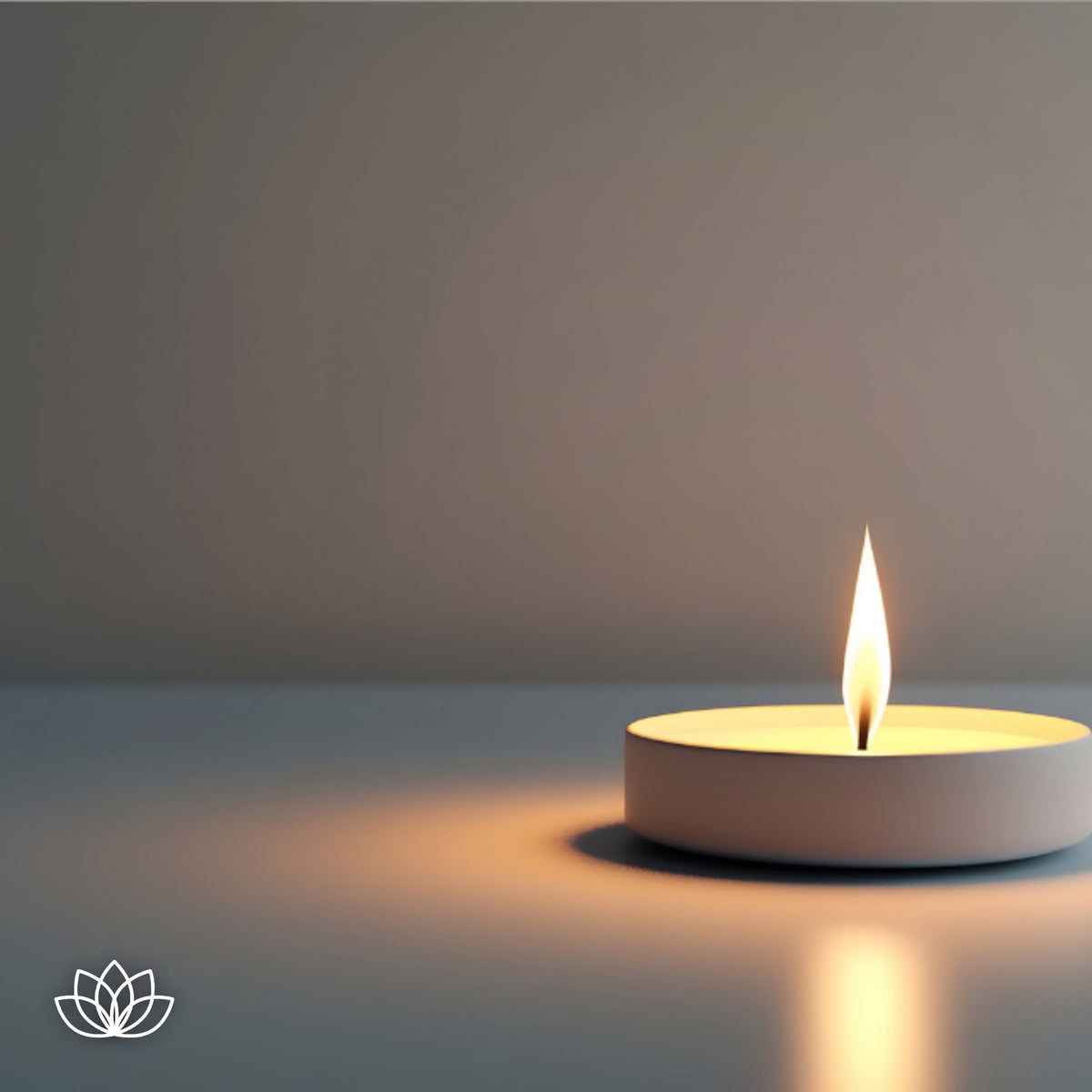 A single lit candle on a dark surface, its glow falling away into shadow.